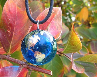 Fused Dichroic Glass Earth Globe Pendant
