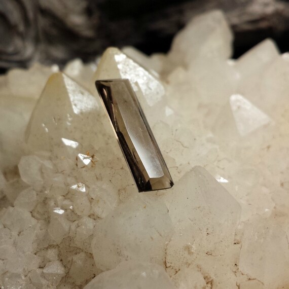 Long Chocolate Quartz faceted gemstone / 17mm x 6mm smoky