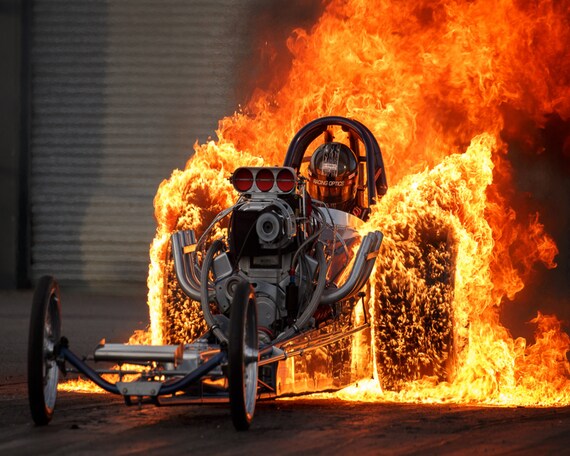 Drag Racing Fire Burnout WOW 8 x 10 Print Ready to Frame