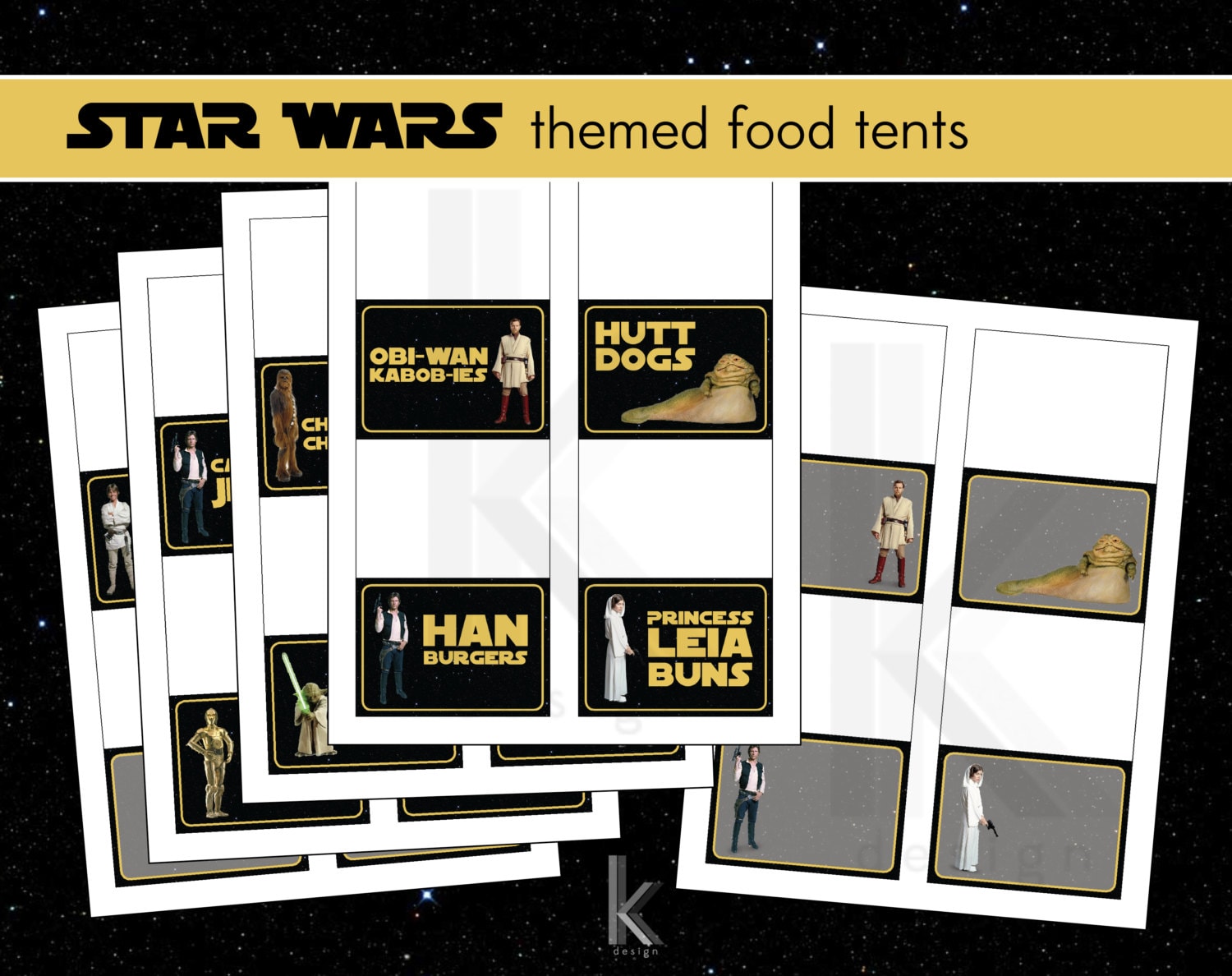 custom star wars themed party food label tent cards printable