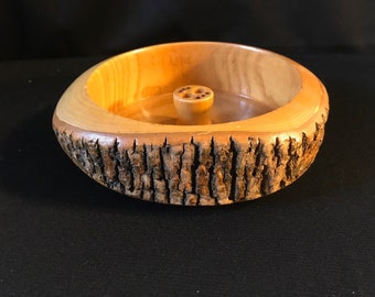 Vintage Ellwood Rusticware Wood Bark Nut Bowl