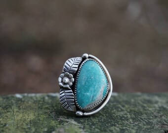 White Water Turquoise Flower Power Sterling Silver Ring