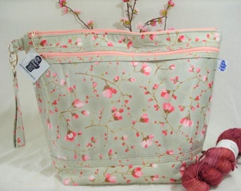 Cherry Blossoms, Knitting Project Bag, Zippered Project Bag, Knitting Wedge Bag, Yarn Tote Bag, Yarn Bag, Knitting bag,