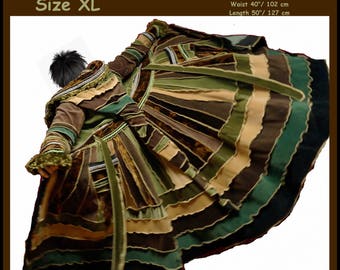 Elf coat, sweater coat, green velvet coat, fairy coat, patchwork coat, hippie coat, gypsy coat, boho coat, size XL,