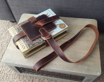 Classic Brown Leather Book Strap with Nickel Hardware