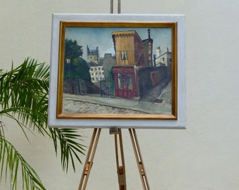 Painting oil on canvas Paris 1952 Street - oil on canvas painting Paris Montmartre