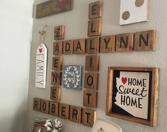 Personalized Wooden letters- Oversized letter tiles- family name tiles- wood wall art- rustic wood wall art- Choose your names/words!