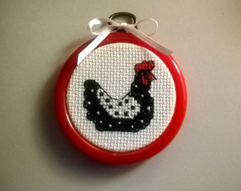 Black And White Chicken Completed Cross Stitch