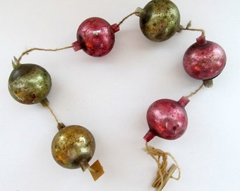 Vintage German Mercury Glass Garland/ Pink and Gold Mercury Glass Garland