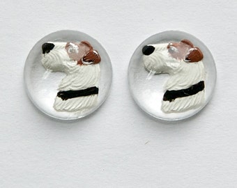 Round Glass Terrier Dog Intaglio Cabochons 13mm (2) int006A