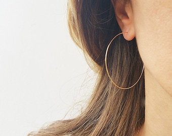 Gold Hoops Earrings, Big Wire Earrings, 14K Gold Filled Hoops, Earrings For Women, 2" Simple Hoop Earrings, Large Hoop Earrings, Thin Hoops