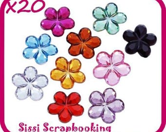 WHOLESALE LOT 20 large RHINESTONE flower to be stuck MULTICOLOR SISSI SCRAPBOOKING 15 m