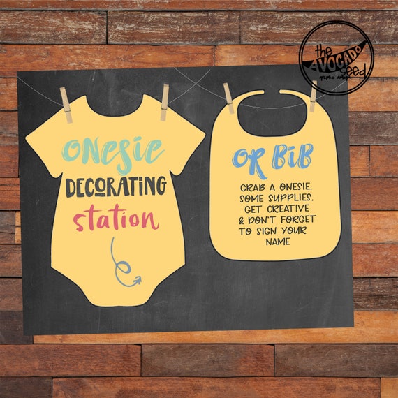 onesie station baby shower DIY Bib Decorating Baby Shower Sign Onesie or Station