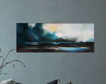 After the storm. Original painting, oil painting, hand-painted, blue painting, green, yellow