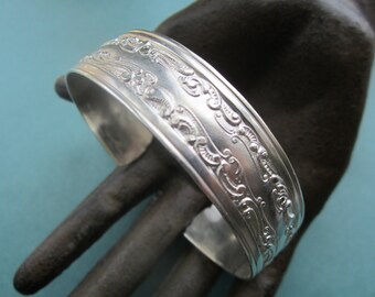 Vintage 70'S Silver Plated Steel Ornate Cuff Bracelet 1 Pc.