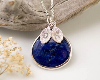 Lapis Lazuli Necklace Sterling Silver, Genuine Gemstone Pendant, September Birthstone Gift, Initial Necklace Silver, Handmade, Sister Gift