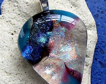 Fused Dichroic Glass Pendant - Turquoise Ice Pendant