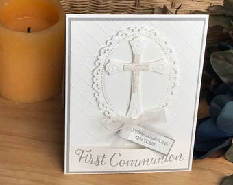 1st Communion Card, First Communion Card, White First Communion Card, Congratulations on your first communion card