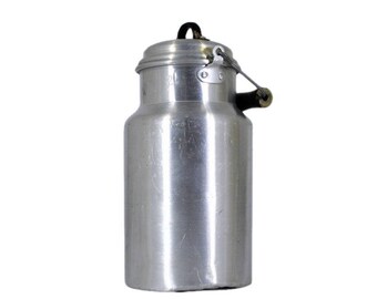 Vintage aluminium milk can, wooden handle, vintage home decor, aluminium milk churn