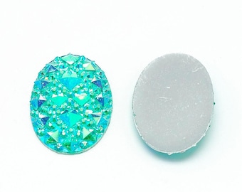 10 pcs Drusy Druzy Resin Embellishment Oval Cabochons - Blue Ice Mint Multicolor - 18x13mm - 18mm x 13mm - 13x18mm - Shimmer Style