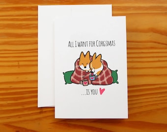 Corgi Christmas Snuggle Greeting Card | 5x7" Card with Envelope | Corgi Holiday Cards | I Love You Seasons Greeting Cards | Handmade