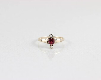 Garnet and Seed Pearl Ring 10k Yellow Gold Size 7 Antique Ring Victorian Ring