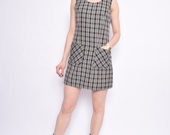 Vintage 90's Plaid Mini Dress / Sleeveless Plaid Pocket Dress - Size Medium