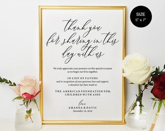 WS019 :In lieu of wedding favors Sign, Wedding Donation Sign, Charity Printable, Thank you donation printable, PDF Instant Download
