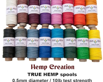 NATURAL HEMP TWINE - Package of 4 True Hemp Spools - 0.5mm 10lb - 310feet/ 95m - 50gram per spool - Choose Your 4 Colors