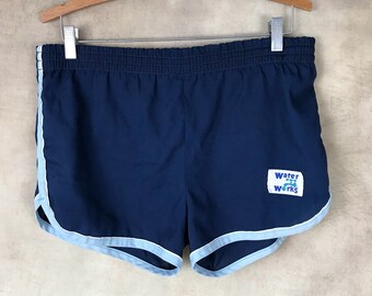Vintage Swim Trunks - Size Medium - Navy Blue and Sky Blue - Retro Swimwear - Size 32/34