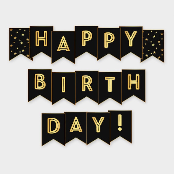 black gold printable happy birthday banner birthday party