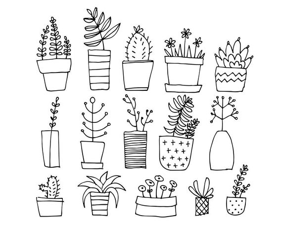 Items similar to 15 Lineart Doodles / PLANTS / Digital PNG Clipart ...