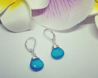 Gemstone Earrings, Silver Gemstone Earrings, Blue Earrings, Chalcedony Earrings