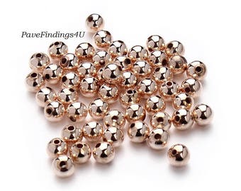 100 pcs of Rose Gold plated bead,smooth ROUND Spacer bead, Round bead,Copper Spacer beads in 3mm/ 4mm/6mm, High Quality