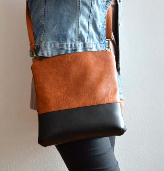 Colorblock crossbody bag / Handmade shoulder vegan leather bag