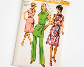 Vintage 1970s Womens Size 20.5 Dress or Tunic and Pants Simplicity Sewing Pattern 9329 FACTORY Folds / b43 w36.5