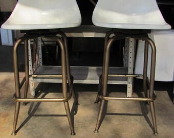 Pair Of Mid Century Modern Fibreglass Swivel Bar Stools
