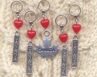 Love Canada Knitting Stitch Markers Heart Canadian Canuck Set of 5 /SM38B