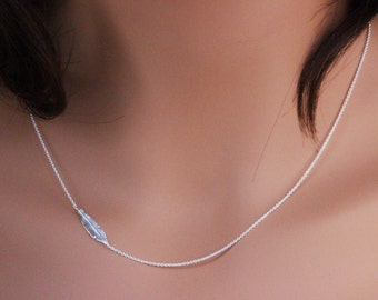 Feather Necklace , Silver Feather Necklace , Sterling Silver Sideways Feather Necklace , Sideways Silver Feather Necklace ,Layearing feather