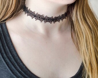 Gift for Girlfriend Black Lace Choker Necklace Lace Necklace Dainty Choker Lace Collar for Woman Gift Idea under 10 Black Necklace for Woman