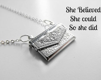 Silver Envelope Locket- She Believed She Could So She Did
