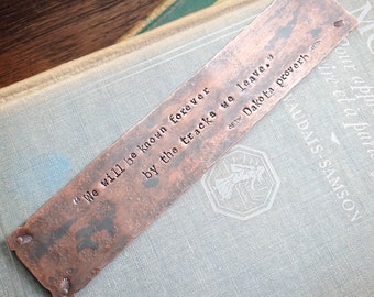 Rustic Copper Bookmark - Custom Stamped Metal Book Mark - 7th Anniversary Gift - Unique Personalized Gift for Readers, Teachers or Students