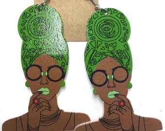 Wooden Earrings - Head Wrap Queen