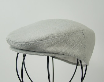 Baby Boy Silver Grey Linen Blend Flat Jeff Cap, Ivy , Driving Cap - Custom Handmade Infant Hat