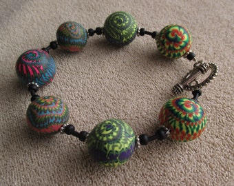 Large Stacker-Ball Polymer Clay Bracelet - Handmade Beads