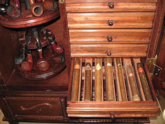 Antique Style Pipe Rack Cigar Humidor Cabinet 500C - Antique Style Pipe Rack Cigar Humidor Cabinet 500C