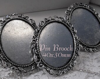 40x30mm Pin Brooch - Antique Silver - 'Cottage I' - 3 pcs : sku 11.23.14.12 - W21