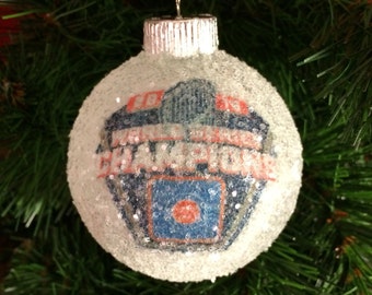 World Series Champions 2016!! Chicago Cubs glass glitter ornament