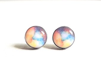 Galaxy Earrings Stud- Cosmic Galaxy Stud Earrings- Space Jewelry- Galaxy- Universe jewelry- Blue Orange Black- Tiny Stud Earrings