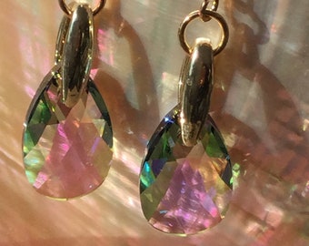 AB Swarovski Crystal Blue Green Briolette Earrings